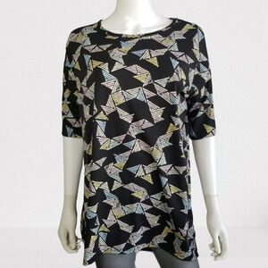LuLaRoe Irma, Women's Shirt, High-Low Black, Origami Triangles, Size: Small, New